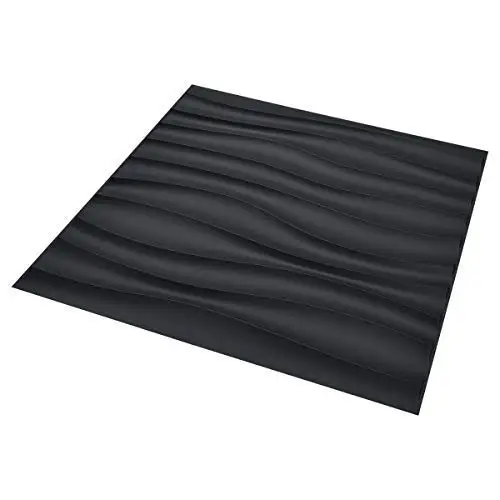 Art3d 50x50cm Black Plastic Decorative 3D Wall Panels Wave Wall Design for  Living Room Bedroom TV Background Pack of 12 Tiles