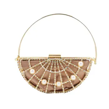 

THINKTHENDO Fashion Women Hollow Out Handbag Evening Bag Wedding Party Prom Metal Bead Clutch Purse