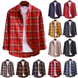 Novo e algodão camisa xadrez dos homens de flanela fino ajuste primavera outono masculino marca casual camisas de manga comprida macio confortável