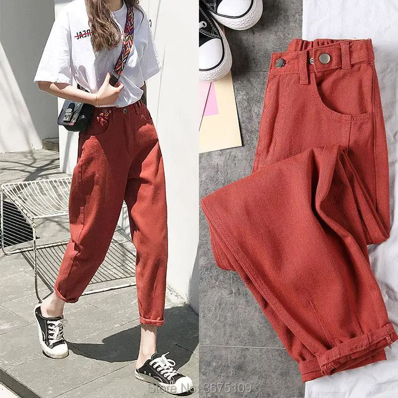 

2020 women's oversize high waist jeans elastic loose korean white jeans boyfriend pants plus size oversized jeans woman trousers