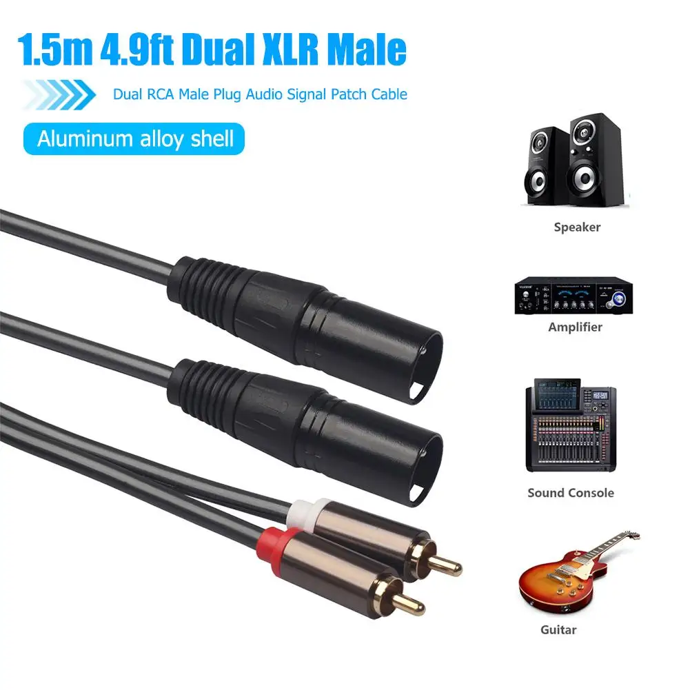 Premium 2RCA to 2 XLR Audio Cable with Durable Metal Shell for Amplifiers and Home Theaters