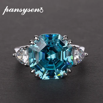

PANSYSEN Authentic 925 Sterling Silver Aquamarine Created Moissanite Gemstone Rings for Women wedding party Fine Jewelry Ring