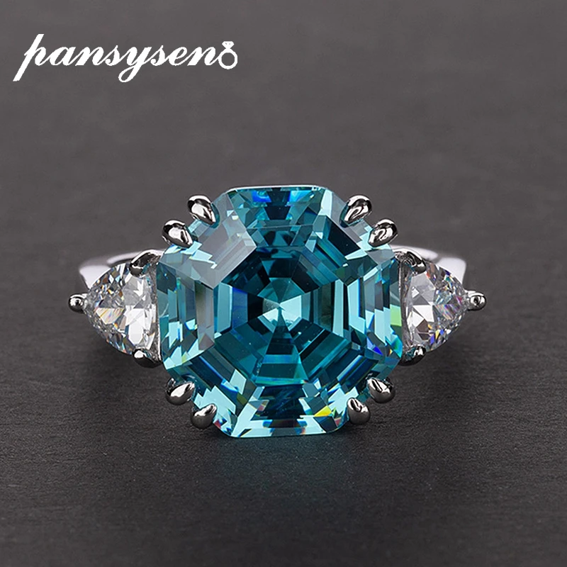 PANSYSEN Authentic 925 Sterling Silver Aquamarine Created Moissanite Gemstone Rings for Women wedding party Fine Jewelry Ring PANSYSEN Authentic 925 Sterling Silver Aquamarine Created Moissanite Gemstone Rings for Women wedding party Fine Jewelry Ring