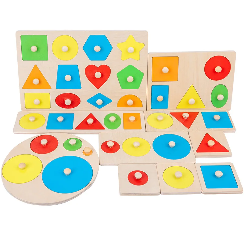 Children's wooden Toy Montessori Geometric Panel Preschool Shape Matching Cognitive Puzzle Puzzle Hand Grasping Board Toys