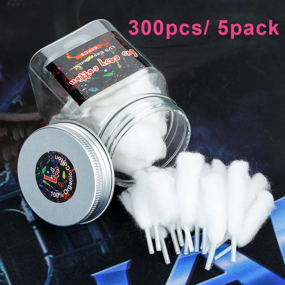 

300pcs/5pack Lvs Easy Cotton Smoking DIY 100% Organic Cotton for RDA/ RTDA Rebuildable Atomizer Wicking Vape Cotton