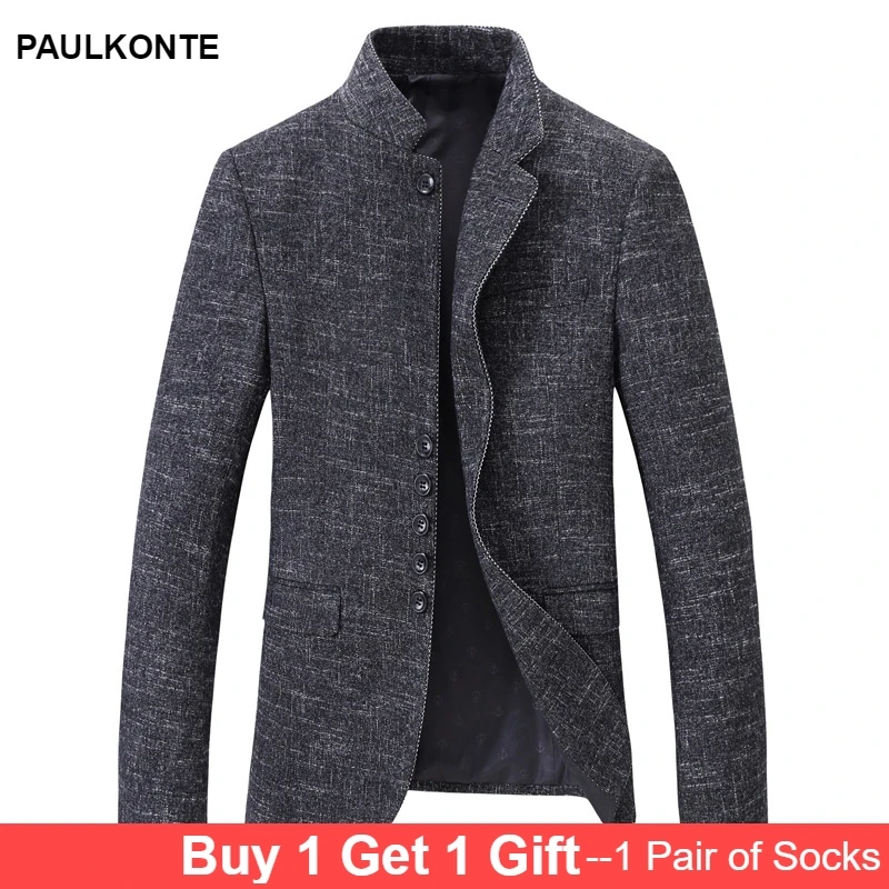 PAULKONTE Autumn Winter New Stand Collar Casual Men Suit Jacket High Quality Simple Elegant Zip Button Male Blazer PAULKONTE Autumn Winter New Stand Collar Casual Men Suit Jacket High Quality Simple Elegant Zip Button Male Blazer