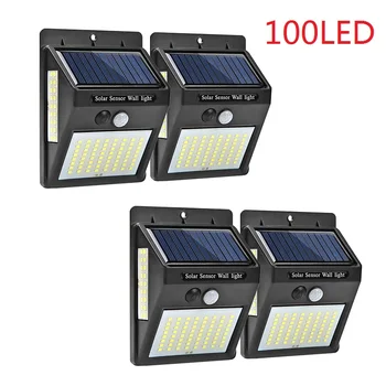 

4pcs 100 LED Solar Light Outdoor Solar Lamp PIR Motion Sensor Wall Light Waterproof Solar Powered Sunlight for Garden Decoration