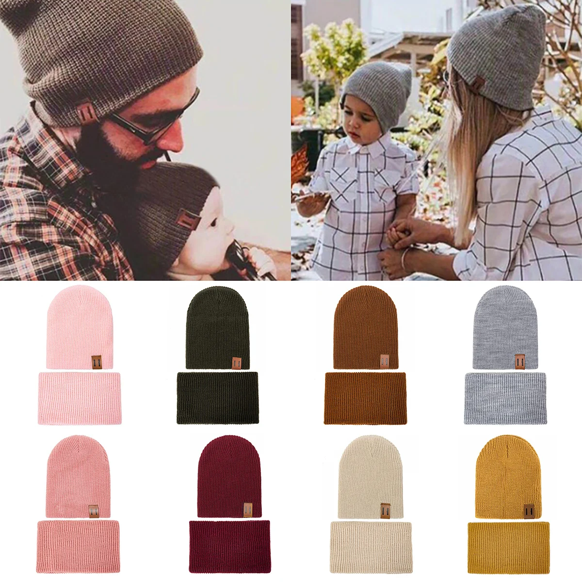 

2ps Fashion Parent-child Caps Scarf Cute Infant Baby Winter Hat Scarf Set Women Scarf Baby Warm Knitted Hat Newborn Beanie Cap