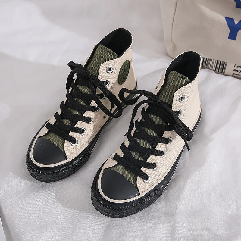 SWYIVY chaussures femme Высокая парусиновая обувь женские кроссовки на платформе новые осенние крепкие кроссовки повседневная женская обувь Шитье - Цвет: Бежевый
