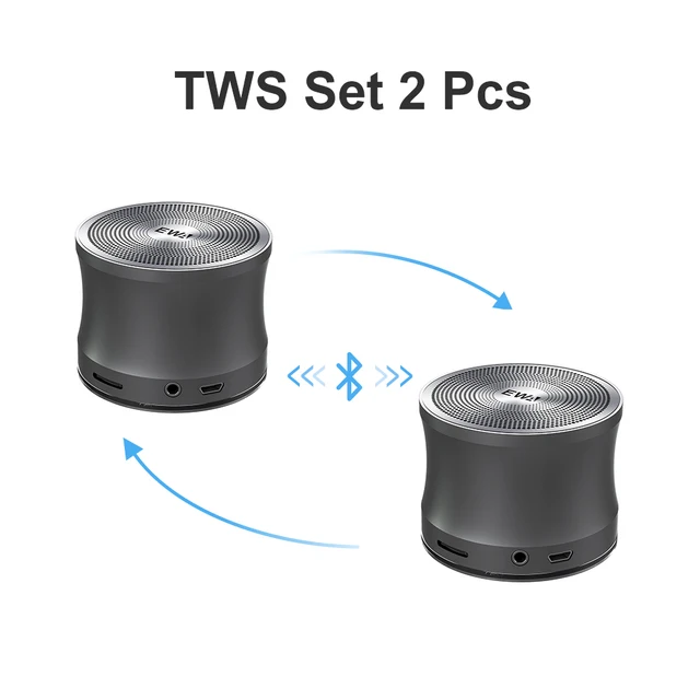 EWA A109 TWS Bluetooth Speaker Metal Portable Music Speakers With AUX-IN, Micro SD, Microphone, Hands-Free For Home Sound Box A109-Grey TWS SET