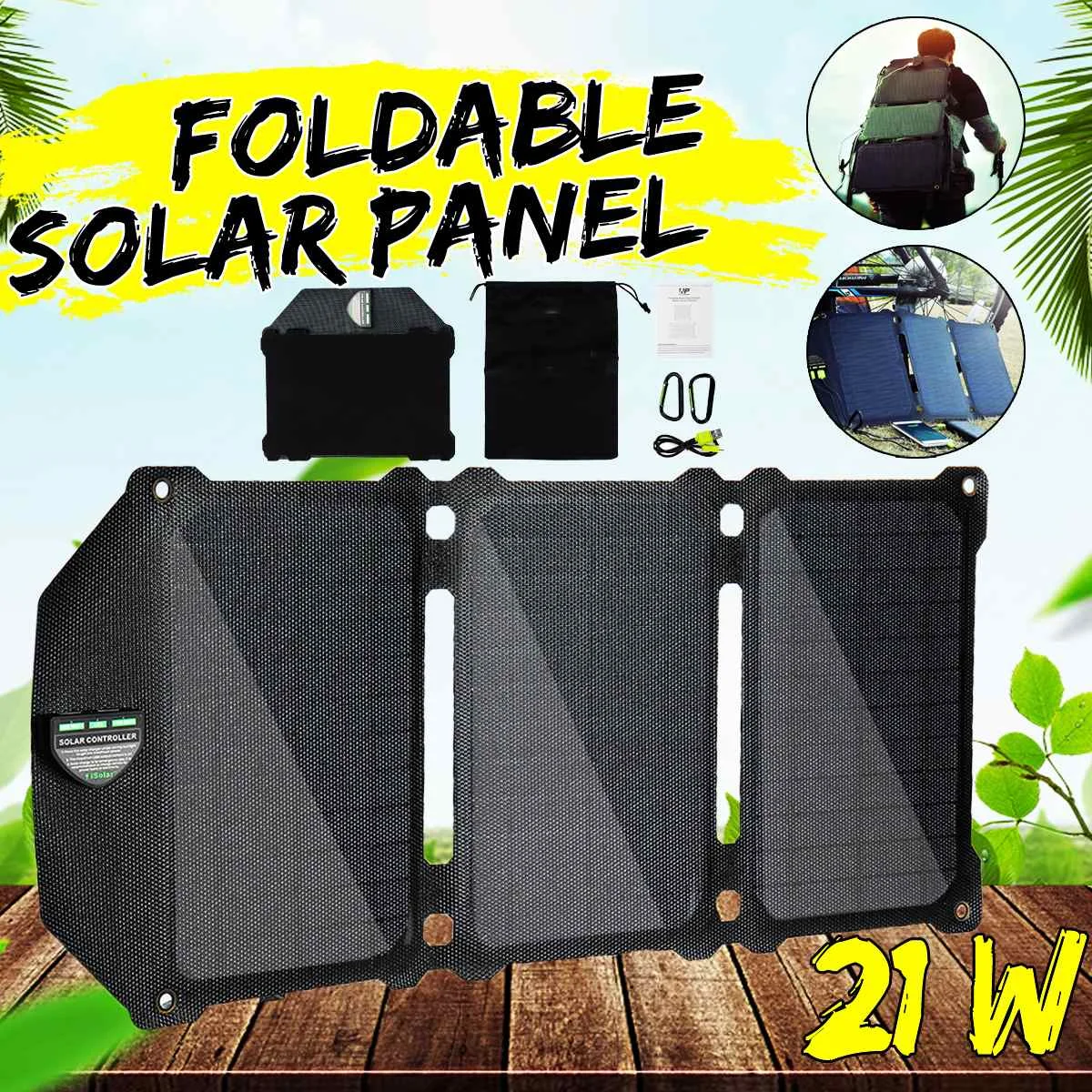 

21W Foldable Solar Panels Portable Folding Foldable Waterproof Dual 5V/4A USB Solar Panel Charger Power Bank for Phone Battery