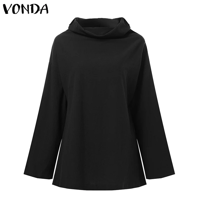 VONDA, женские свитшоты, Осенние блузки, женские повседневные свободные свитшоты с высоким воротом, винтажные вечерние кофты с капюшоном, топы размера плюс, туника