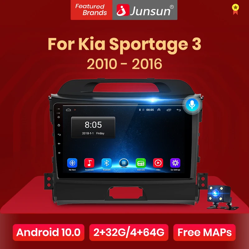Автомагнитола Junsun V1 pro 2G + 128G Android 10 для Kia Sportage 3 2010 2011 2012 2013 2015 2016 мультимедийный