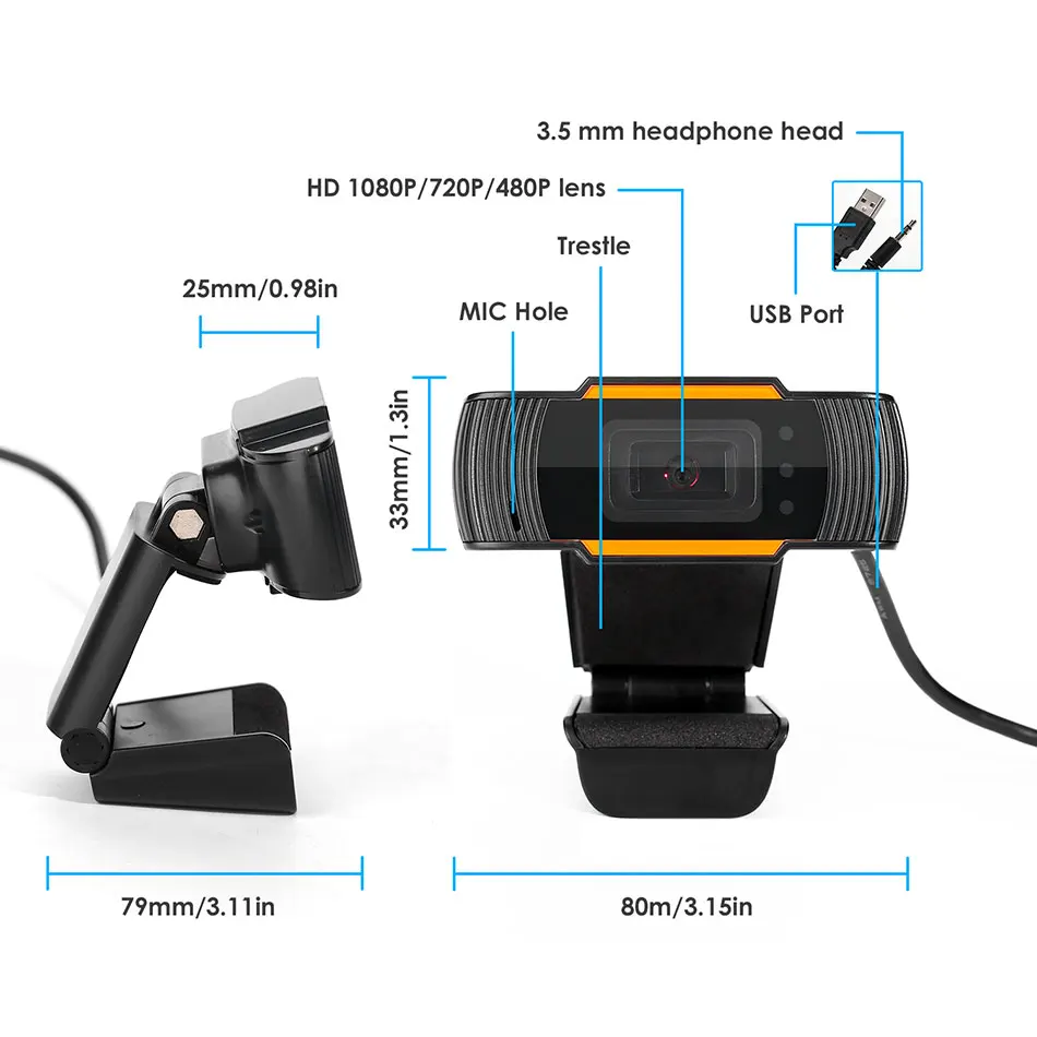 ET 480/720/1080P HD веб камера с микрофоном USB 2 0 ПК для Mac Windows вращающаяся видео запись