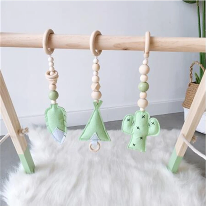 Hot Wood Stroller Toys Baby Hanging Wooden Beads Newborn Baby Play Gym