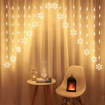 

Christmas Snowflake Elk Moon Star LED Curtain Lights Garland Christmas Decorations New Year Holiday Lighting Wedding Party Decor