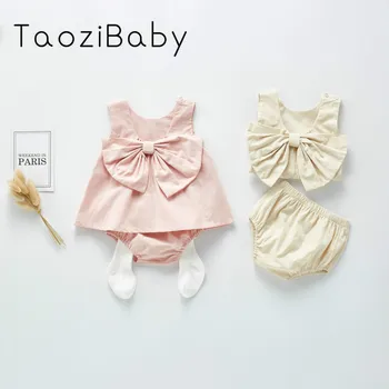 

2020 Summer Newborn Set Female Baby Suit Infant Bow Sleeveless Vest Top + Pants Two Piece Set Baby Girl Clothes