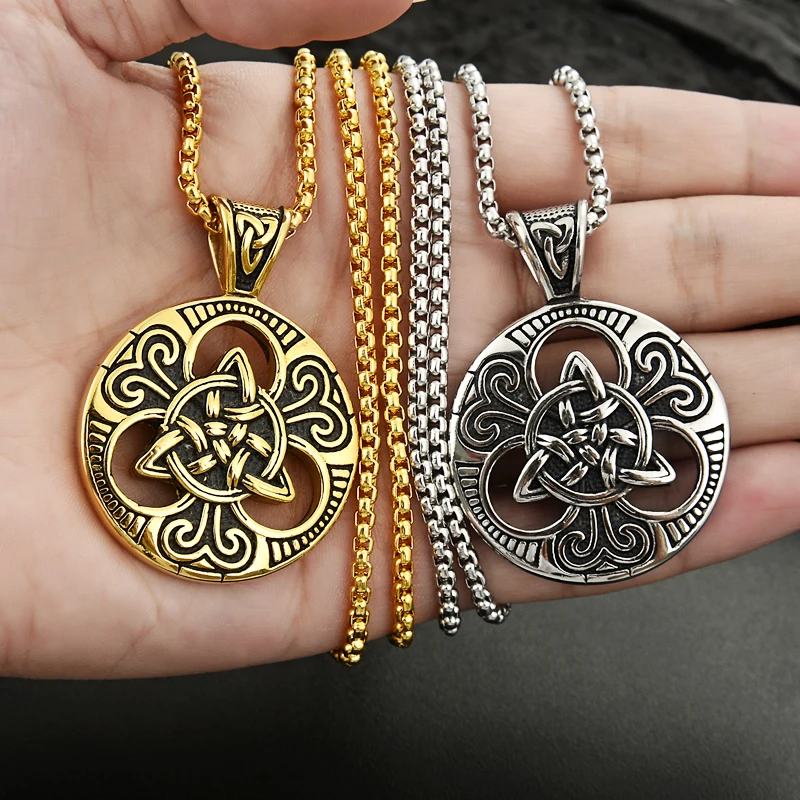 Мужское серебряное ожерелье с подвеской в виде ирландского узла из нержавеющей