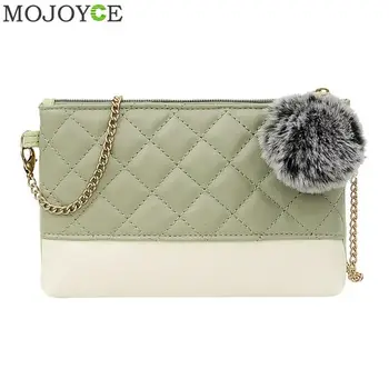

Fashion Hit Color Messenger Bags Women PU Leather Pompom Chain Shoulder Handbag Classic Ladies Satchel