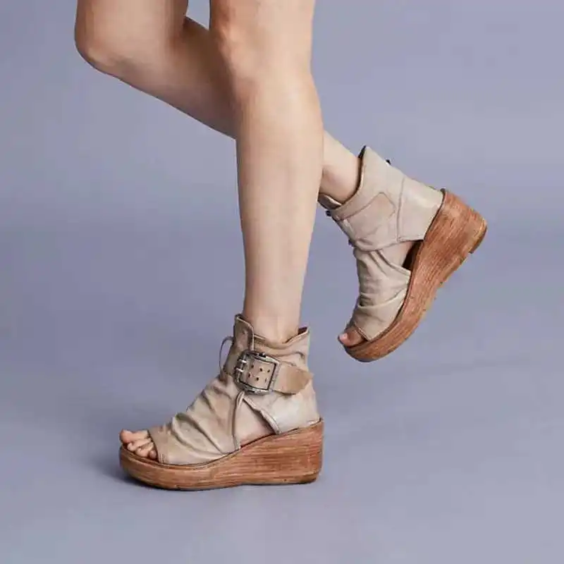 Nieuwe Vlakke Bodem Zomer Enkellaars Vrouwen Wedge sandaux Gesp Romeinse Schoenen  Vrouwen Open Teen Zomer Laarzen - купить по выгодной цене | AliExpress