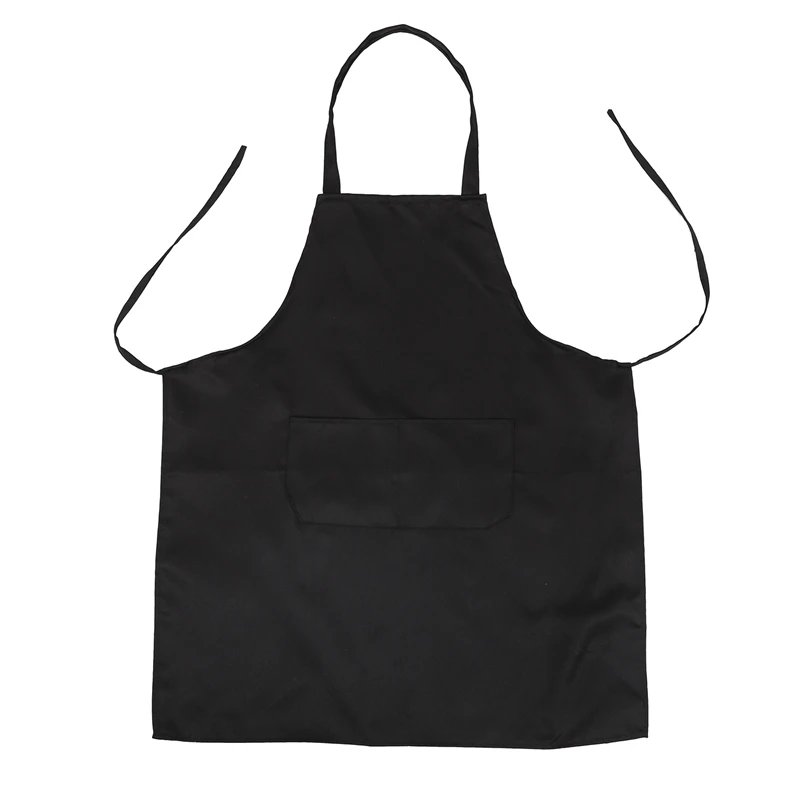 Delantal de cocina negro Unisex, babero de 2 bolsillos, talla única en mediano