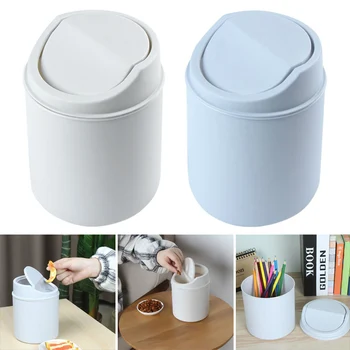 

Countertop Mini Trash Can Swing Lid Removable Cover Table Wastebasket for Home TN99