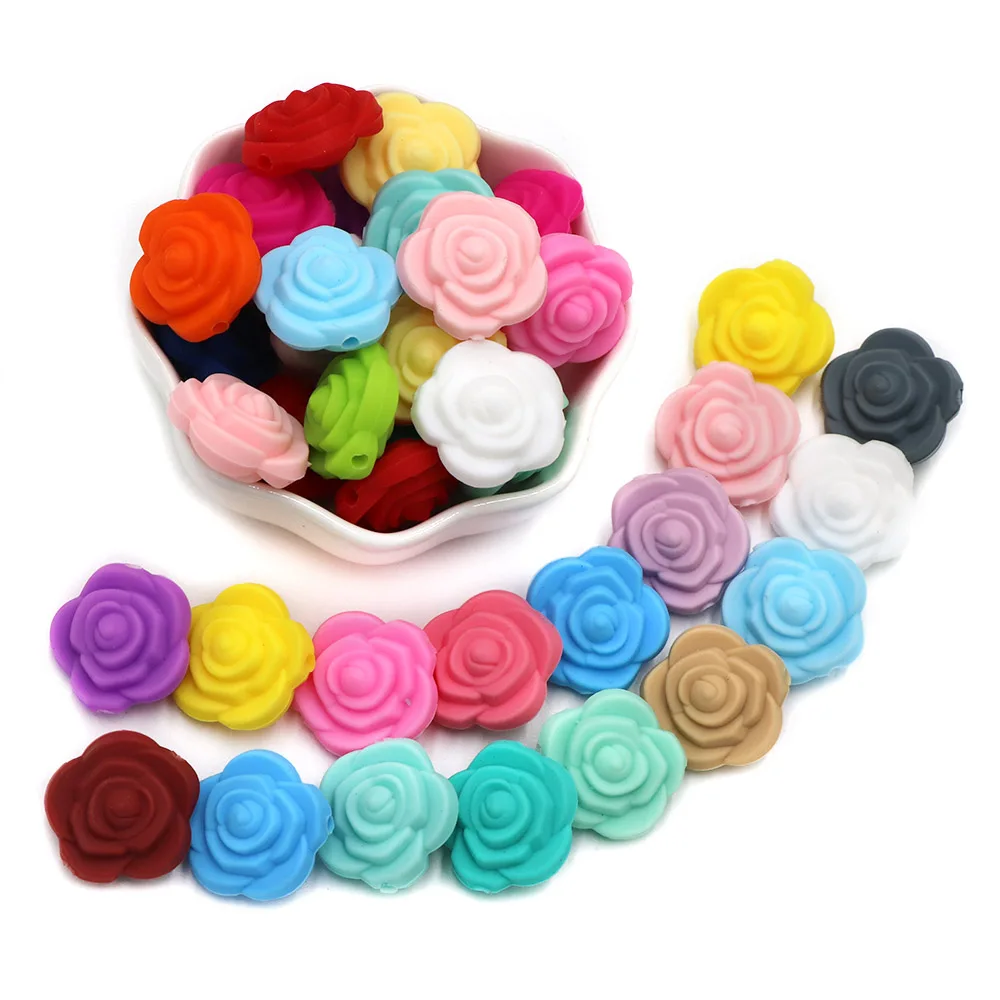 BOBO.BOX 10pcs Silicone Teether Beads Double Face Flower Beads Rose Baby Teething Toy Food Grade Chewing Necklace Accessories