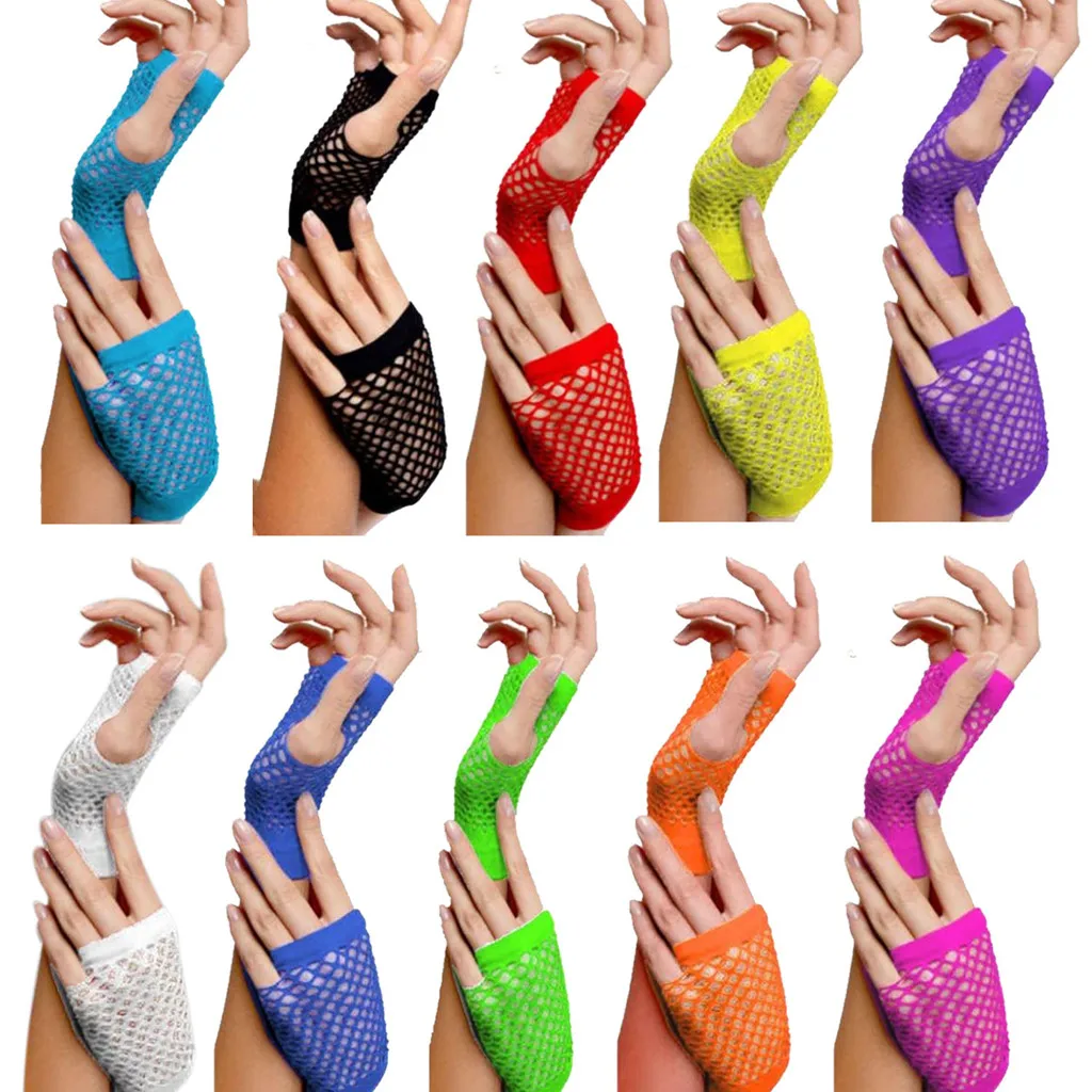 

Ladies Girls Short Fishnet Gloves Women Party Wear Half Finger Gloves Solid Color Mittens Women пеѬаки женские Guantes