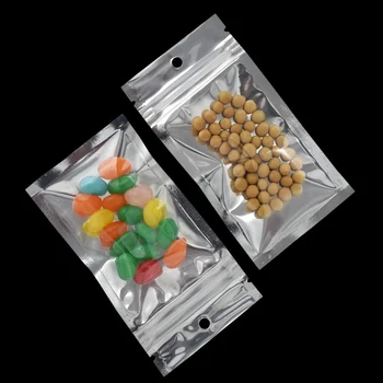 

9x16cm 100pieces Silver Front Clear Plastic Zip Lock Packaging Bags Aluminum Foil Heat Sealing Candy Snacks Food Storage Pouch