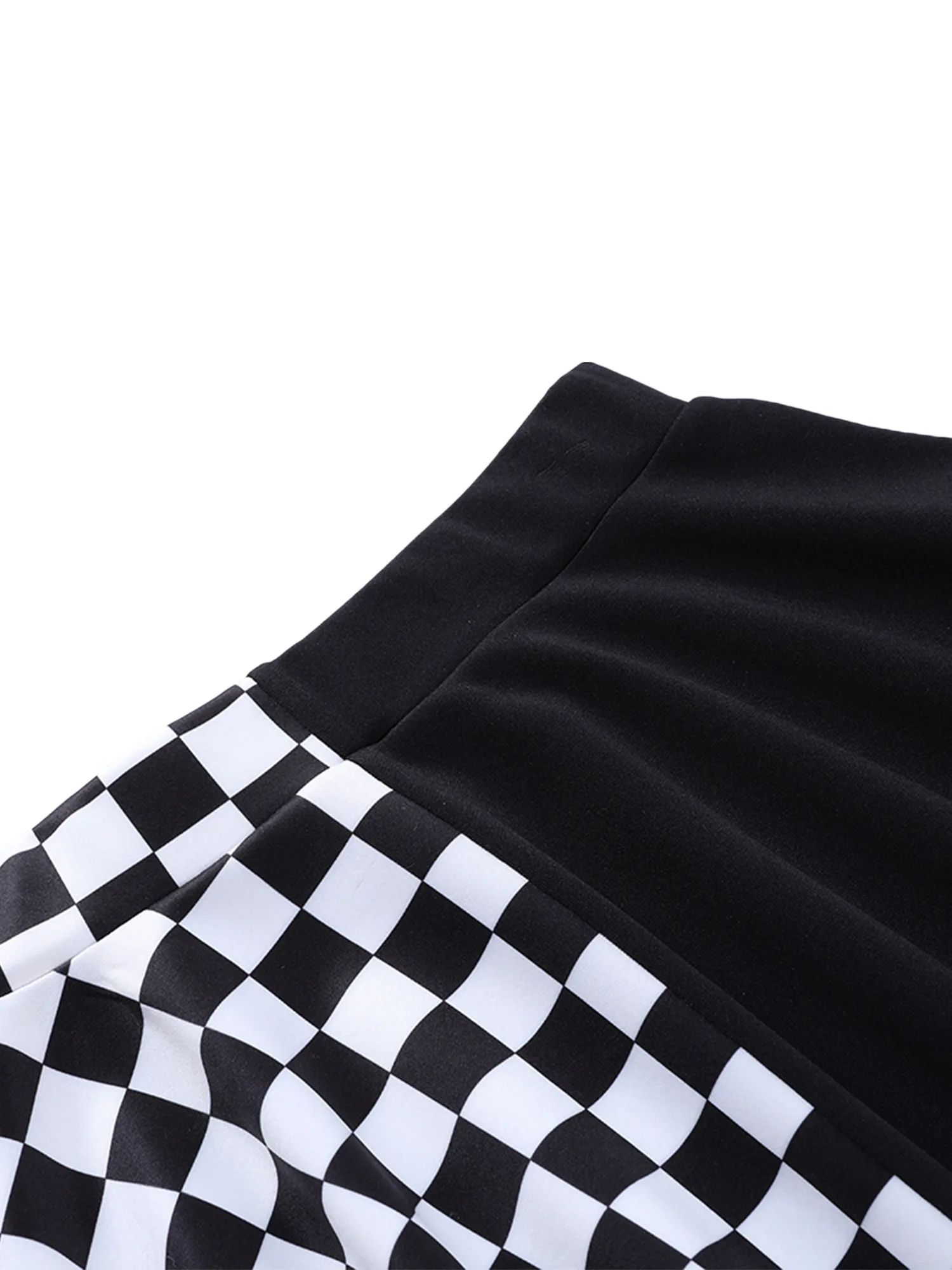 여성용 미니 스케이터 스커트, 캐주얼 하이 웨이스트 체커보드 프린트, 컬러 블록 플레어 스커트