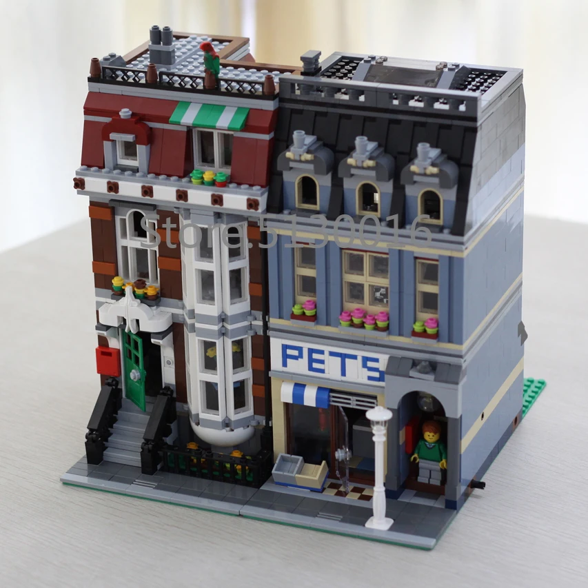 Online 10218 Creator Pet Shop Supermarkt 15009 2128Pcs Straße Ansicht Modell Gebäude Kits Blöcke Bricks Bildung Spielzeug