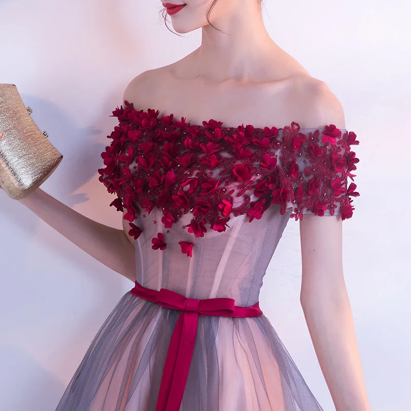 High Low New Flowers Bridesmaid Dresses Plus Size Elegant Boat Neck Short Sleeves Pearls Robe De Soiree Princess Gown bridesmaid dresses
