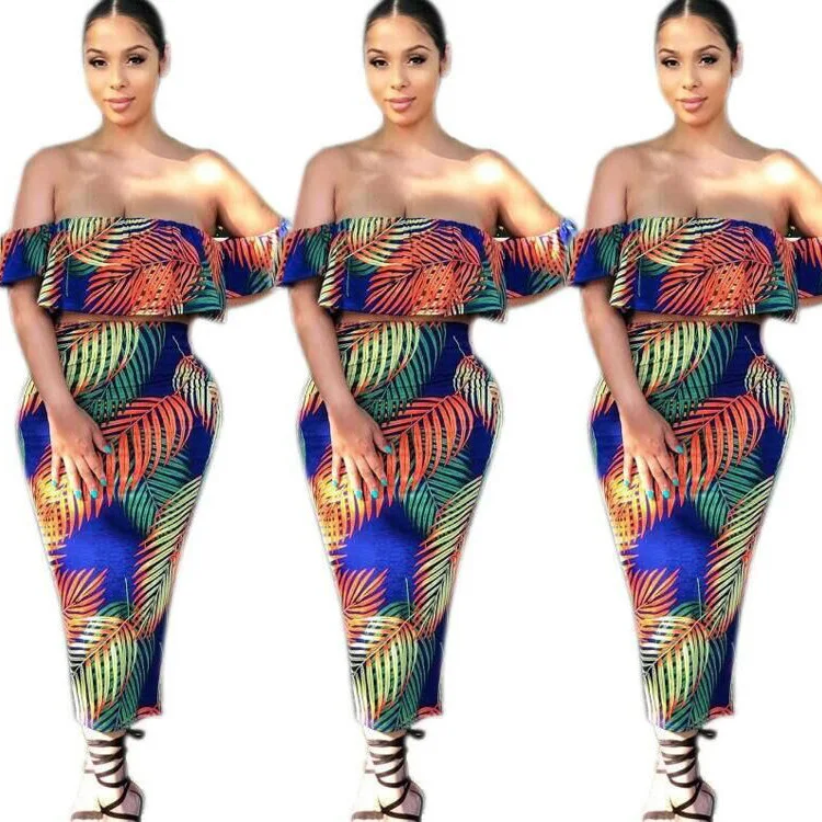 

119 Europe And America WOMEN'S Dress New Style Sexy Wrap-around Torrid Zone Style Leaves Printed Skirt