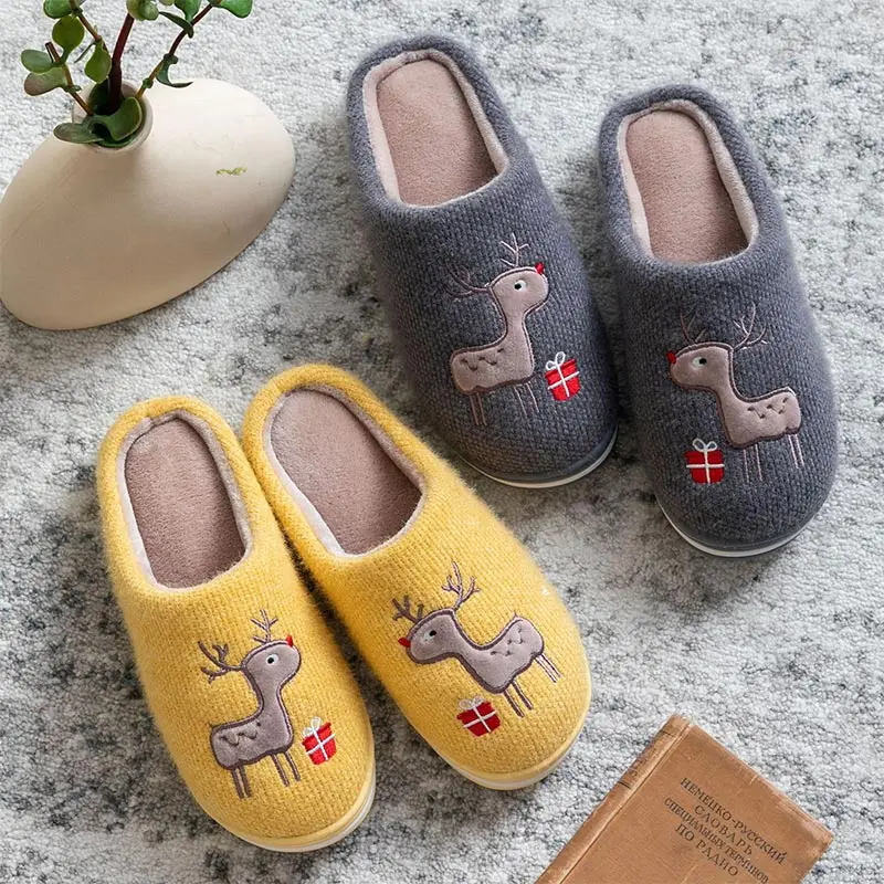 Women Shoes Knitting Warm Ladies Slippers Christmas Elk Winter Home Soft Comfortable Slipper Indoor Bedroom Female Footwear 2020