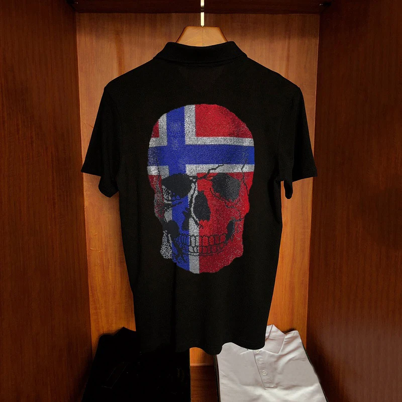 

New Skull Style Men's T-Shirt Trend Loose Large Size Sweatshirt Tops Hot Diamond Summer Male Short Sleeve