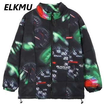 

ELKMU Winter Thick Parkas Jackets Streetwear Hip Hop Dashboard Print Padded Jacket Coats Harajuku Warm Outwear Fashion HE391