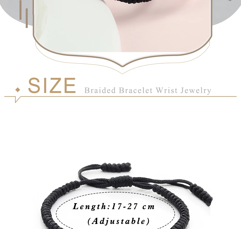 Handmade black and white knotted couple bracelets with adjustable rope chain.