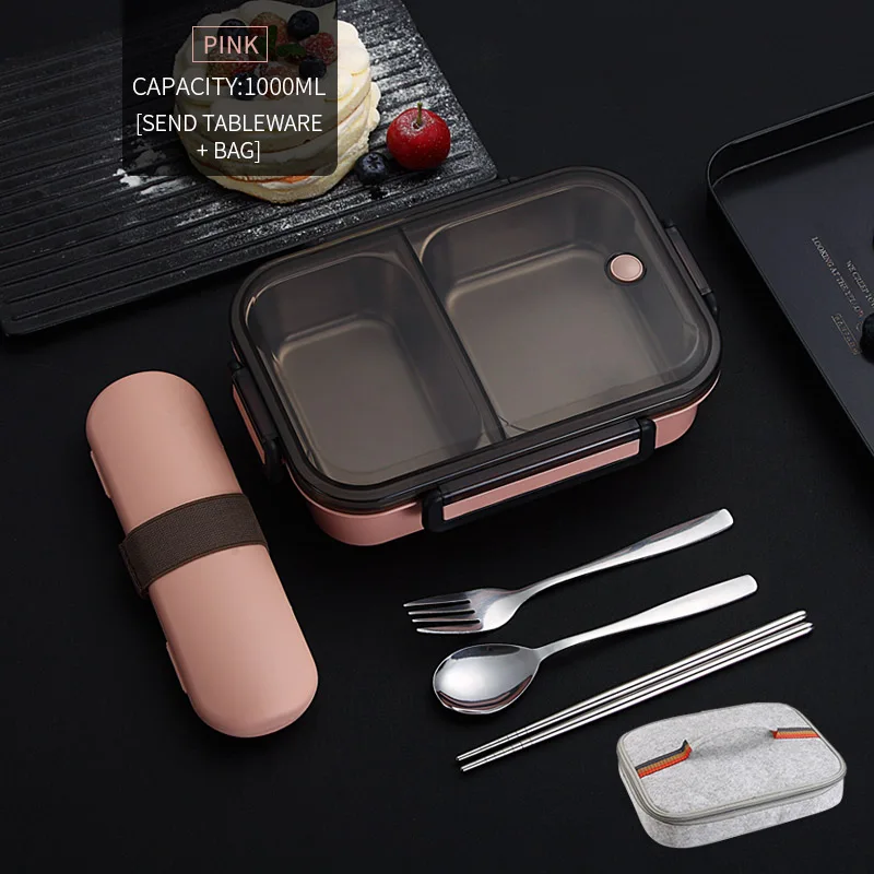 Pink Bag Tableware VandHome японский детский Ланч-бокс герметичный Bento box 304 контейнер для еды из нержавеющей стали для детей школьная коробка для еды - Цвет: Pink Bag Tableware
