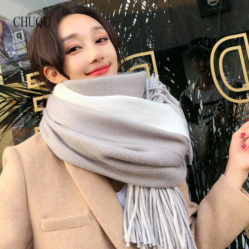 CHUQU Утолщаются длинные вязаные шарфы, зимний шарф для женщин женские Новые Теплые Модные кисточки Шали Обертывания пашмины