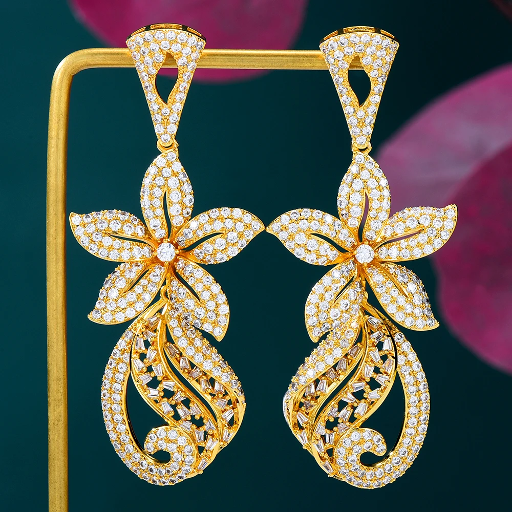 

Missvikki Luxury Flowers Long Dangle Earrings Angel wings Gorgeous High Quality for Women Girl Daily Romantic Earring Jewelry