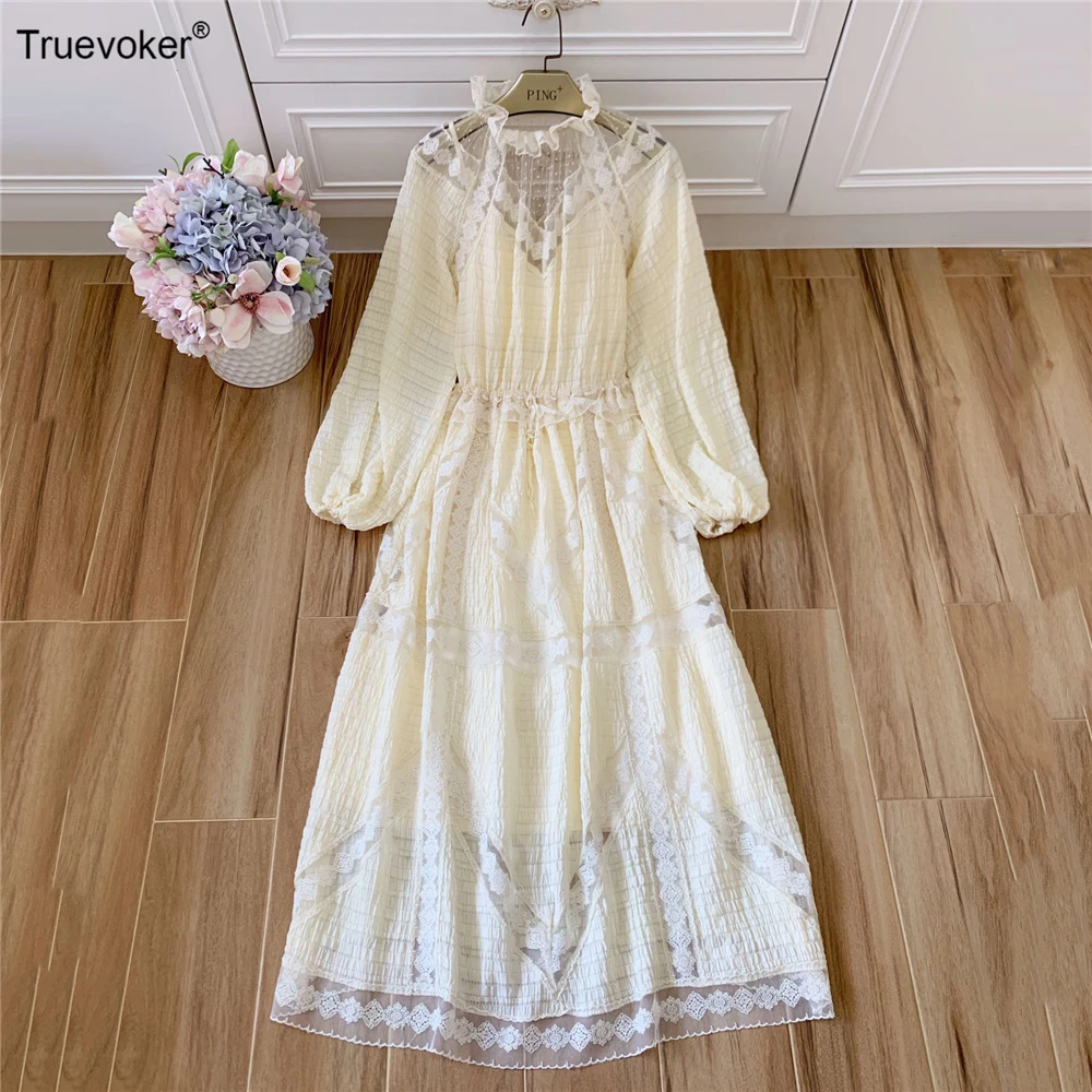Truevoker, весна, курортные платья, женские длинные рукава, кружева, вышивка, миди, для праздника, вечеринки, Vestidos, бутик, Robe Femme Ete