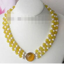 Vogue 3 нити 8 мм желтый камень белый жемчуг ожерелье(A0511