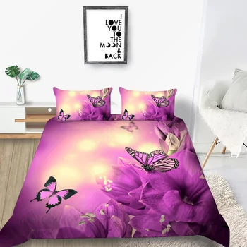 

Purple Flowers Bedding Set Double Romantic Soft 3D Butterflies Duvet Cover Queen King Twin Full Single Comfortable Bed Set