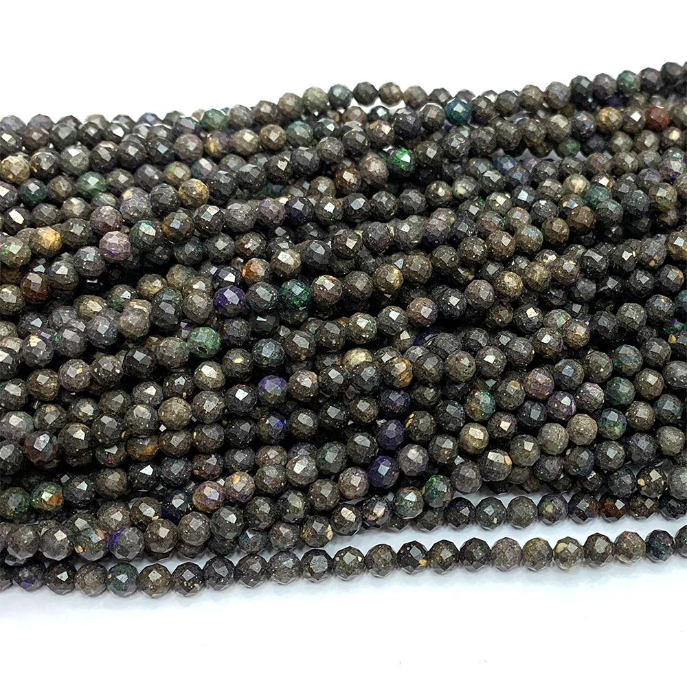 Veemake Black Opal DIY Natural Necklace Bracelets Earrings Ring Faceted Small Round Women's Beads For Jewelry Making 06764 5