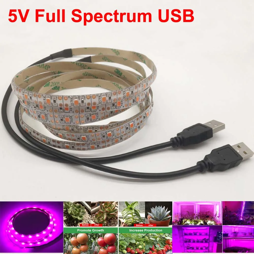 Светодиодный свет для выращивания всего спектра USB светодиодные полосы света 0 5 м