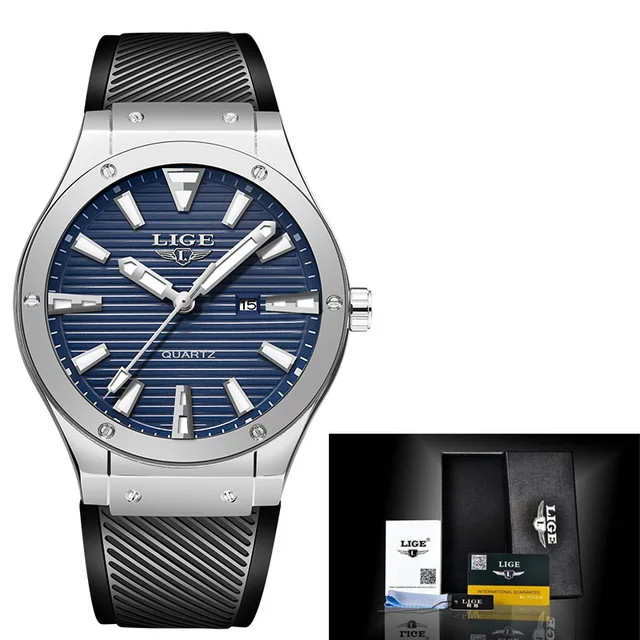 Silver blue LIGE новые роскошные часы для мужчин s Топ бренд спортивные часы для мужчин повседневные модные водонепроницаемые кварцевые наручные часы Relogio Masculino - Цвет: Silver blue