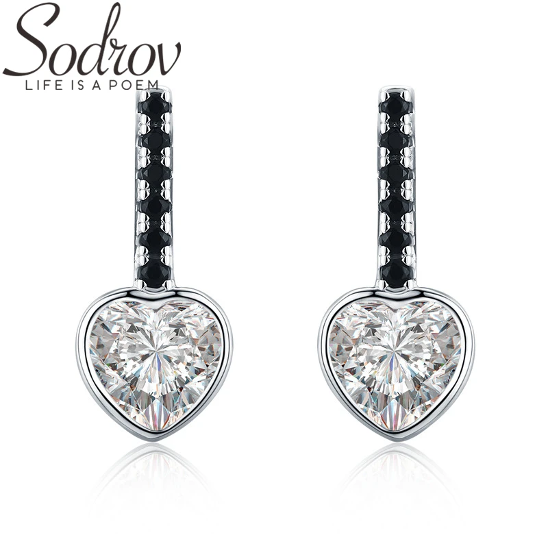 

SODROV 925 Sterling Silver Earrings Black Spinel Heart Stud Earrings for Women Sterling Silver Jewelry I045