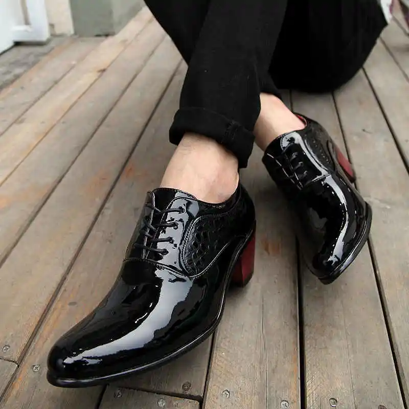 Men Wedding Sneakers Heighten Leather Oxford Platform Pointed Toe Working High Heels Dress Sapatos G16