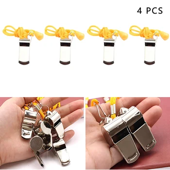 

4 Pcs Game Referee Competition Race Training Loud Sound Stainless Steel Sports With Lanyard Whistle Wear Resistant Portable