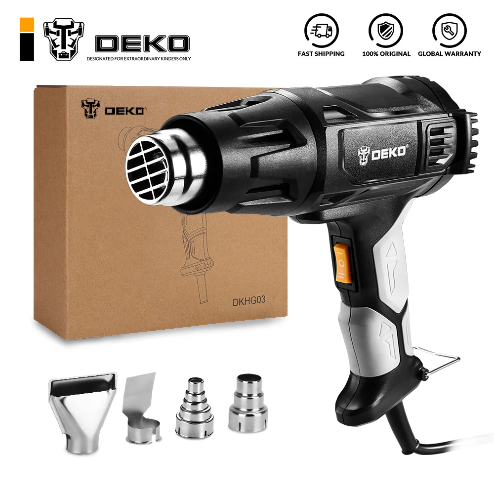 DEKO-pistola de aire caliente DKHG03, 220V, 2000W, avanzada, ajustable con cuatro boquillas, pistola de calor eléctrica